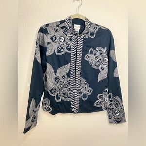 CHICOS Mandarin Collar Cotton Embroidered Floral Blazer Size 0